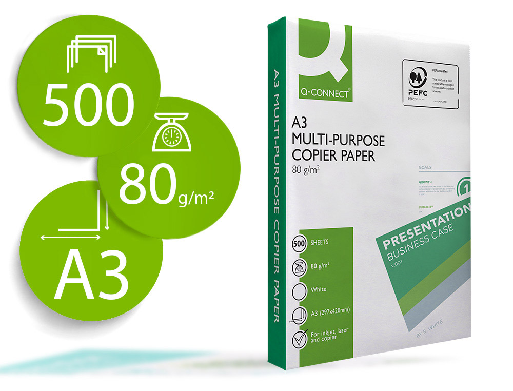 PAPEL FOTOCOPIADORA Q-CONNECT FASTER DIN A3 80 GRAMOS PAQUETE DE 500 HOJAS