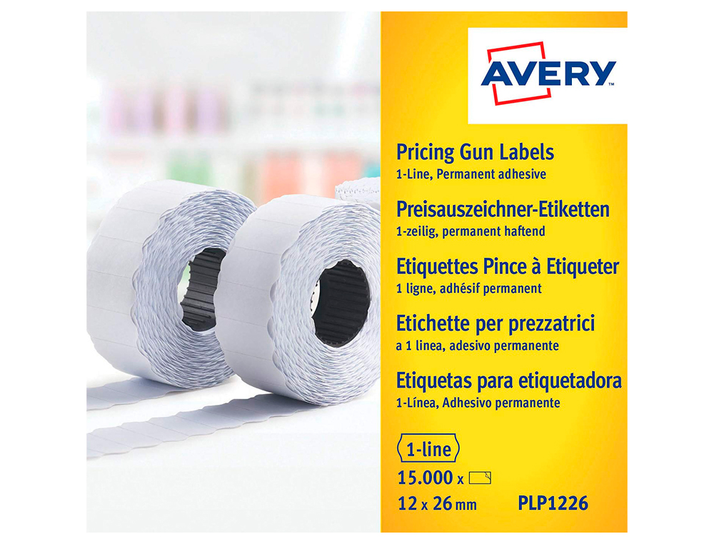 ETIQUETA AVERY 1 LINEA ADHESIVO PERMANENTE 26X12 MM BLANCA ROLLO 1500 UNIDADES CAJA DE 10 UNIDADES