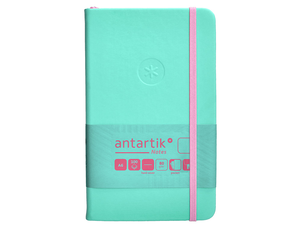 CUADERNO CON GOMILLA ANTARTIK NOTES TAPA DURA A6 HOJAS LISAS ROSA Y TURQUESA 100 HOJAS 80 GR FSC