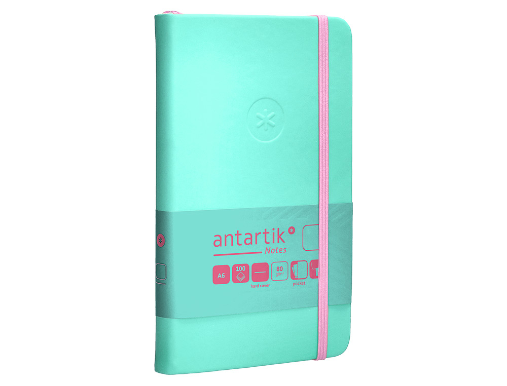 CUADERNO CON GOMILLA ANTARTIK NOTES TAPA DURA A6 HOJAS LISAS ROSA Y TURQUESA 100 HOJAS 80 GR FSC