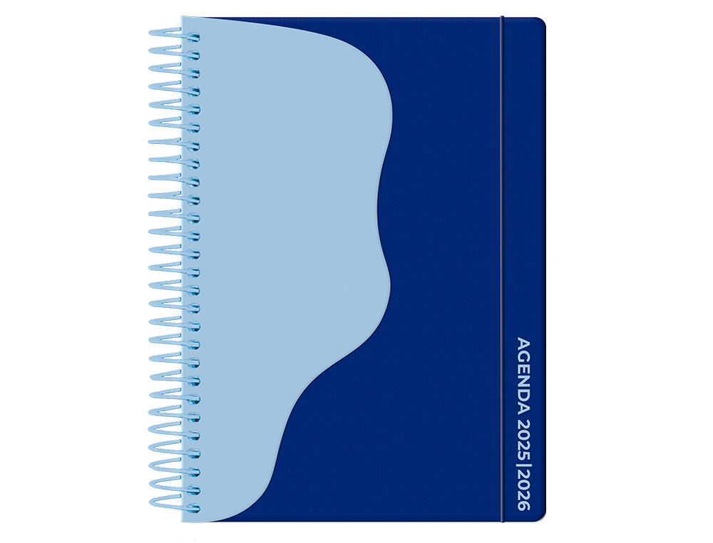 AGENDA ESCOLAR LIDERPAPEL 25-26 ESPIRAL WAVES AZUL OSCU RO SEMANA VISTA A5 BILINGÜE PAPEL FSC 80 GR